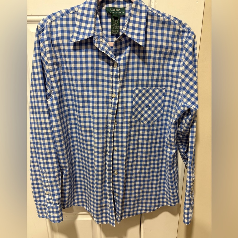 Ralph Lauren Blue and White Check Button-Down Shirt